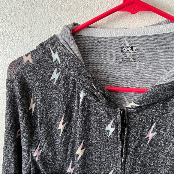 PINK Victoria’s Secret Black Rainbow Ombré Lightning Bolt Zip Up Hoodie - Sz L - Picture 4 of 8